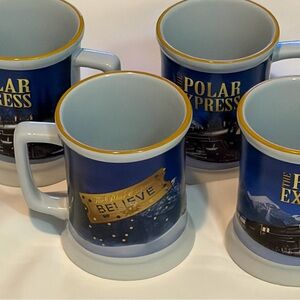 Polar Express Embossed Ceramic Mug Set • Train & Believe Design • Set of 4